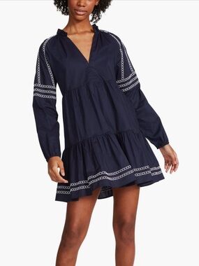BB Dakota by Steve Madden Navy Blue Embroidered Dress Size XS